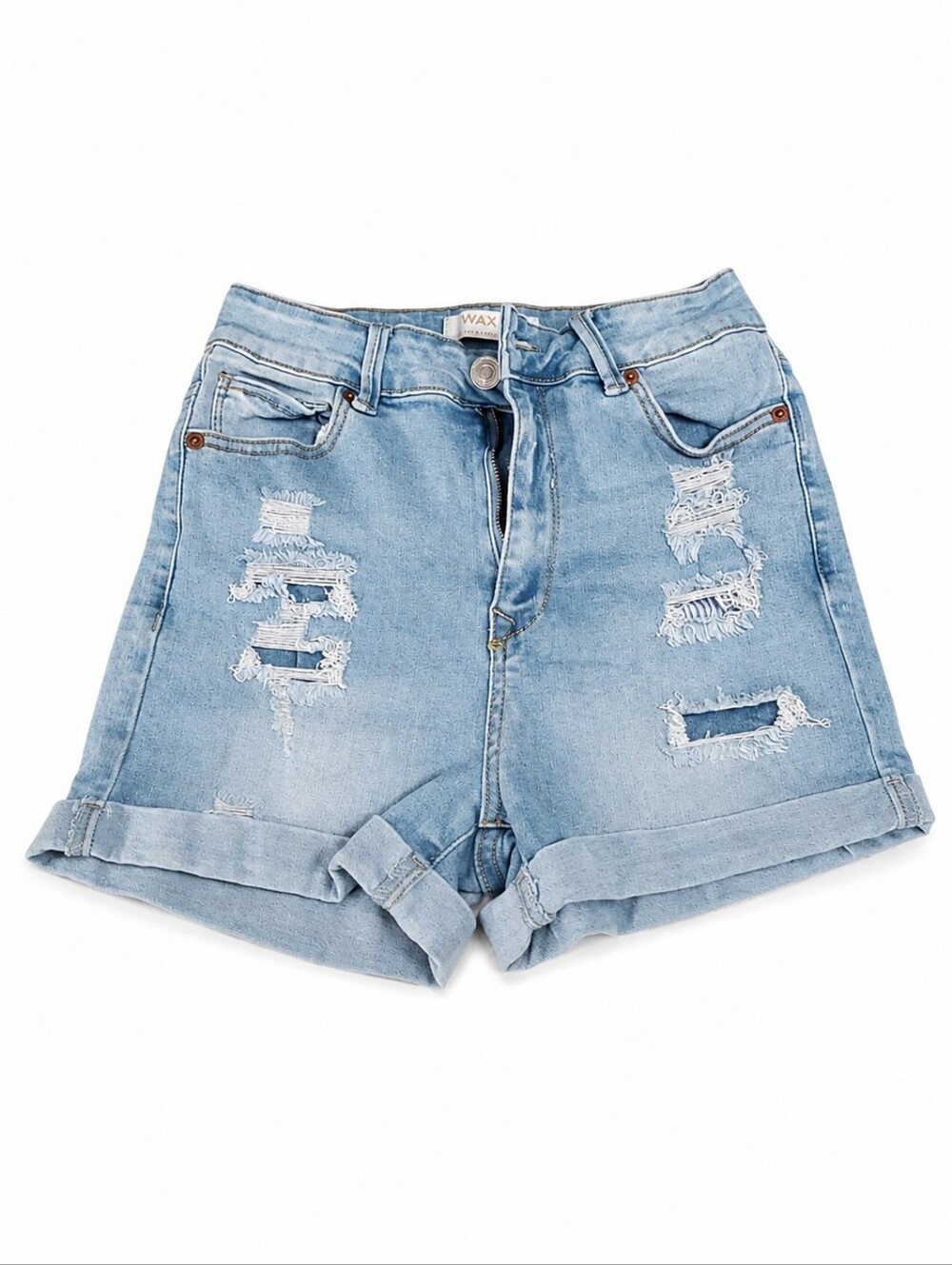 Wax Jean Light Wash Distressed Denim Shorts Cuffed Hem Y2K